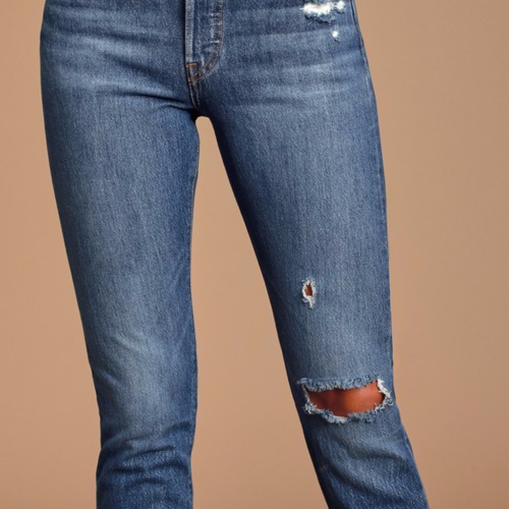 Levi's 501 Skinny Distressed Medium Wash Jeans - Picture 4 of 5